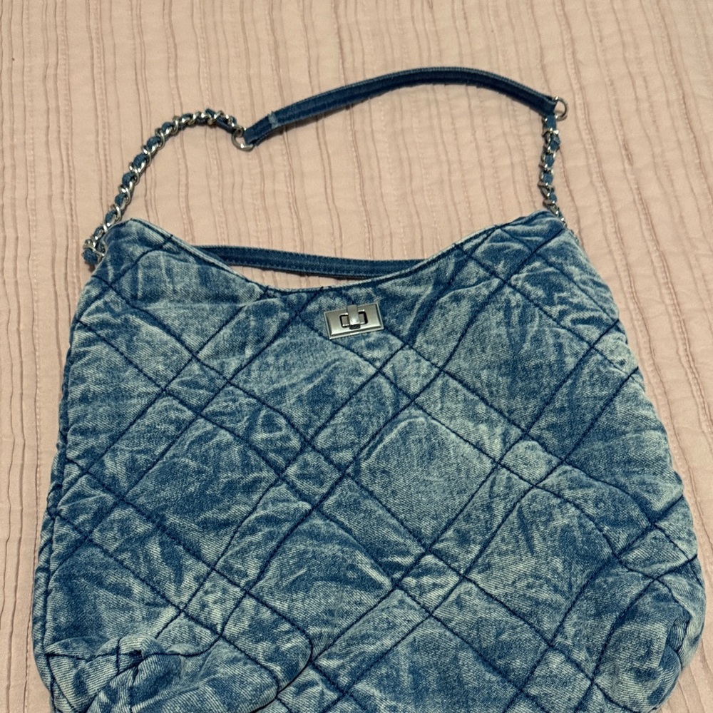 Blue Quilted Chain Shoulder Bag